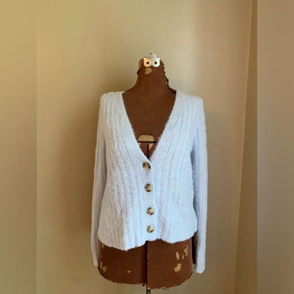 Major label group fuzzy blue cardigan sweater clean girl - Picture 1 of 7